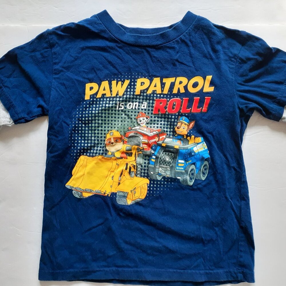 Paw Patrol Boys T-Shirt Rubble Marshall Chase Navy Long Sleeve Medium 5-6